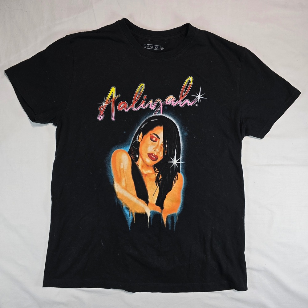 Aaliyah Graphic T-Shirt Black Airbrush Style‎ Portrait R&B Hip Hop Tee Large